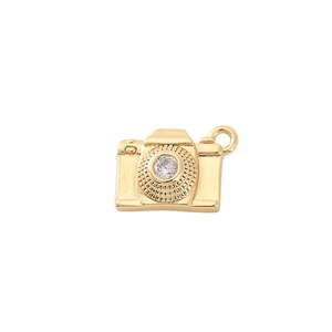 Golden camera pendant accessory with sparkling zircon stone for DIY jewelry making