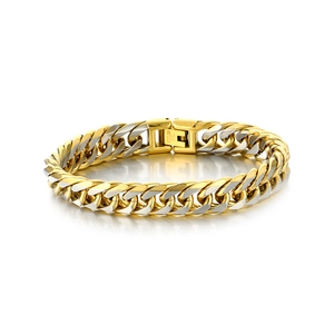 Bracelet gourmette cubaine bicolore or et argent poli en acier inoxydable durable