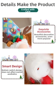 Détail du gnome de Noël en peluche avec bois de renne et socle d'interrupteur