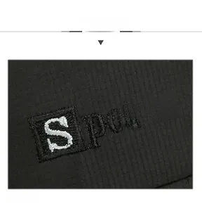 Detail of S sports embroidery on black quick-dry mesh fabric of the baseball cap