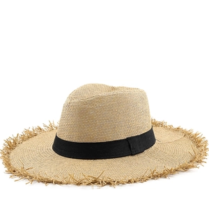 Chapeau De Paille Fedora Été Large Bord Effiloché Papier Respirant Protection Solaire Plage Voyage Jazz Pour Hommes Femmes