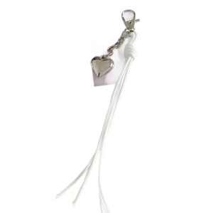 Handmade woven wax cord keychain with polished silver heart pendant and lobster clasp
