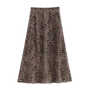 Gonna Midi Pieghettata Con Stampa Leopardata Chiffon Vita Alta Linea A Streetwear Moda Sexy Chic Abbigliamento Per Donne