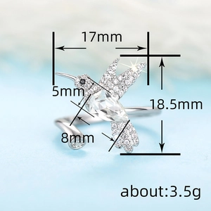 Verstelbare kolibrie ring van S925 sterling zilver met sprankelende witte zirkonia's