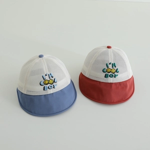 Kids Summer Mesh Sun Hat Breathable Soft Brim Toddler Fisherman Cap Embroidery Letter Smiley Face For Boys Girls