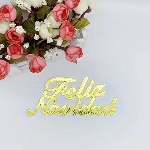 Golden Feliz Navidad sign for Christmas tree decoration with shiny sequins finish
