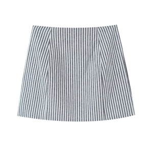 Mini-jupe rayée bleue et blanche pour femme avec coupe ajustée trapèze à taille haute