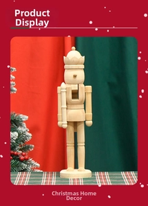 Close-up of unpainted 38cm wooden nutcracker soldier ornament with natural wood grain detail