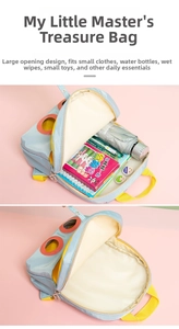 Detailweergave van de binnenkant van de lichtblauwe kinderrugzak met ruime opening