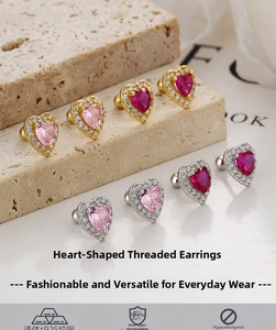 Detailed macro view of S925 sterling silver heart-shaped pink zircon screw-back earrings