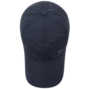 Navy quick-dry outdoor baseball cap with laser-cut breathability and mountain peak print