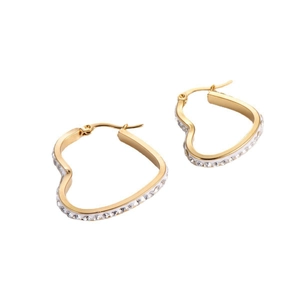 Elegant 18k gold plated stainless steel heart earrings with sparkling zircons on white backdrop