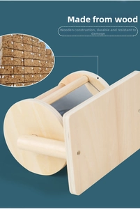 Detail of durable wooden hamster exercise wheel with natural non-toxic finish