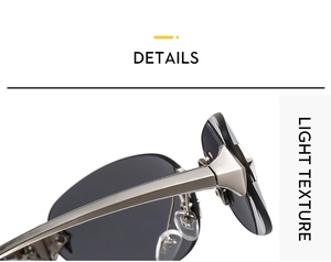Detail of Y2K star frameless sunglasses showing silver metal hinges and light texture