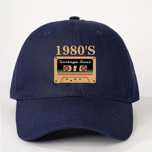 Dunkelblaue 1980er Vintage Kassetten Baseballkappe mit verstellbarem Baumwollriemen
