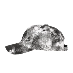 Outdoor tie-dye baseball cap with black and white marble pattern and curved brim
