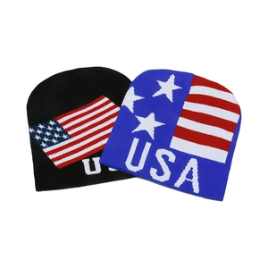 Beanie Hat Acrylic Knitted Warm American Flag USA Pattern Jacquard Winter Skull Cap Casual Streetwear Hip Hop