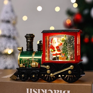 Christmas train snow globe lantern with Santa Claus scene and warm LED light effect