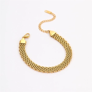 Pulsera de malla tejida dorada retro con colgante de corazón y borla para mujer