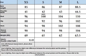 Tableau des tailles détaillé pour robe foulard en satin de soie à manches longues en CM