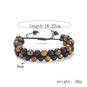 Detail showing 8mm tiger eye and matte agate beads on a double layer braided bracelet