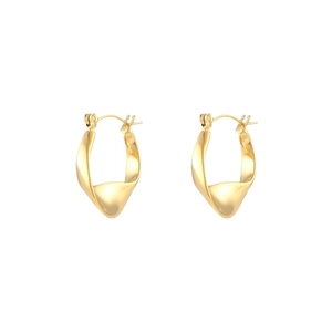 Irregular twisted golden hoop earrings with minimalist fluid geometric metal design