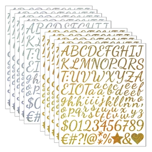 1-inch glitter alphabet stickers for graduation caps and DIY crafts in gold and silver