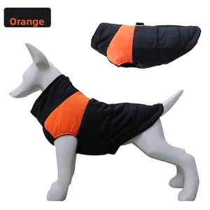 Detail view of orange quilted dog winter vest with back zipper closure and stitching