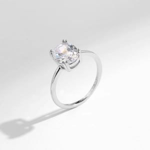 Classic S925 sterling silver ring with large oval-cut cubic zirconia and claw setting