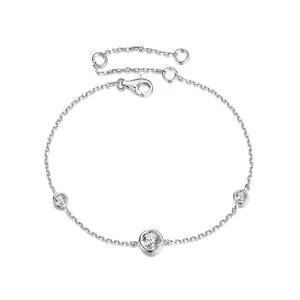 Elegant S925 sterling silver chain bracelet featuring three round bezel-set moissanite stones
