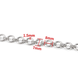 Polished silver stainless steel chain link with 1.5mm wire and 7mm ring diameter