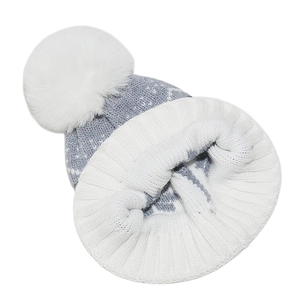 Close-up of winter knit hat featuring snowflake patterns and warm thick fleece lining