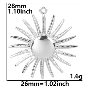 Silver stainless steel sun pendant with 26mm width and 28mm height dimensions