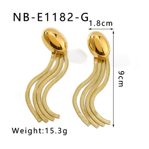 Detail showing dimensions and 18K gold plated jellyfish fringe earrings on white background