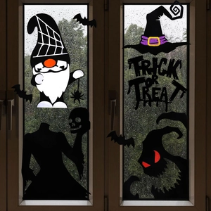 Spooky Halloween window stickers with gnome and ghost silhouettes for festive home decor