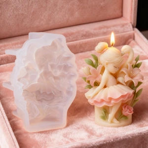 Silicone mold and finished ballet girl swan lily scented candle DIY craft set