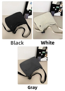 Detailed comparison of minimalist nylon crossbody bags in black, white, and grey colors