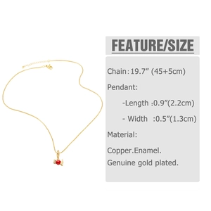 Size chart showing 19.7-inch chain length and red winged heart pendant dimensions