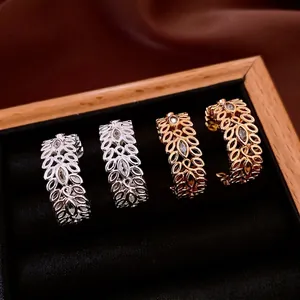 18K gold plated zircon wheat ear hoop earrings in gold and silver finish set