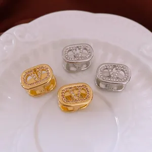 18k gold plated oval V-shaped earrings with micro-inlaid cubic zirconia stones