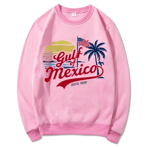 Pink Gulf of Mexico oversized hoodie featuring retro sunset print and cotton fabric