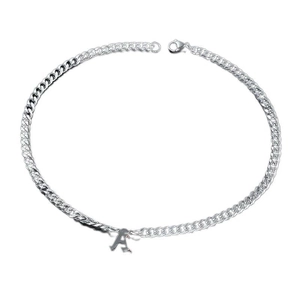 Polished stainless steel Cuban chain necklace with a Gothic style capital letter A pendant