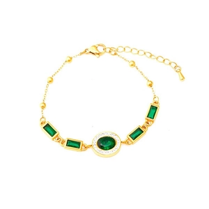 Bracelet en acier inoxydable doré avec pierres vert émeraude et accents de cristal