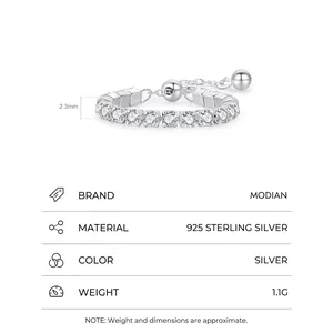 Adjustable 925 sterling silver chain ring featuring sparkling zircon inlay in silver