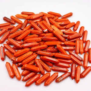 Polished bulk hexagonal crystal columns in red jasper for DIY jewelry making