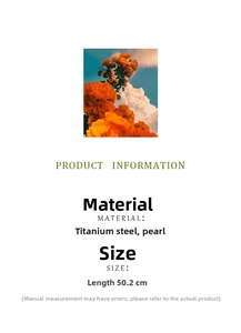 Detailed spec sheet showing 50.2cm length and titanium steel pearl necklace material