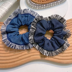 Denim Fabric Scrunchies With Tassels Large Hair Ties Japanese Korean Fashion Accessories For Women