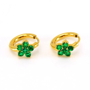 Elegant gold-plated floral hoop earrings with sparkling green zircon petal details