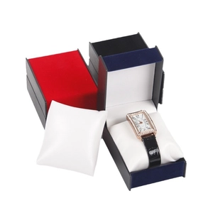 Red and blue PU leather watch gift boxes with soft white pillows for jewelry storage