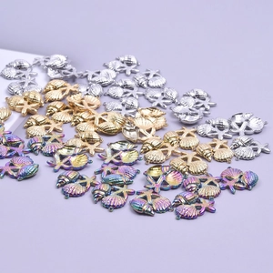 Starfish and seashell pendants in silver, gold, and rainbow stainless steel finishes